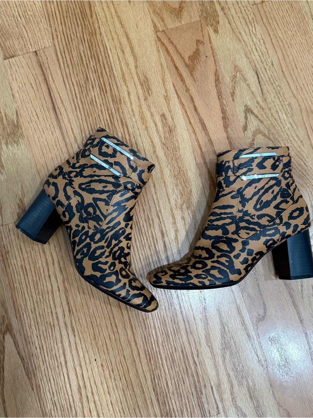 Calvin Klein Leopard Print Ankle Boots in Tan and Black